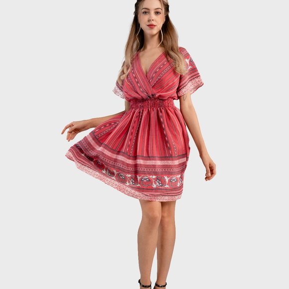 ALANTINO Summer dress, bohemian style, STRIPE PRINTED CREPE MIDI DRESS - Picture 6 of 6